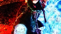 Fire dress red eyes skulls anime girls braids touhou cat ears 