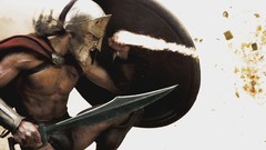 Fire explosions Spartan shield Warriors artwork