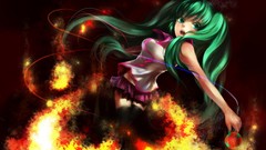 Fire flames wires microphones skirts long hair anime girls 