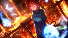 Fire ghosts bows skulls braids touhou nekomimi animal ears 