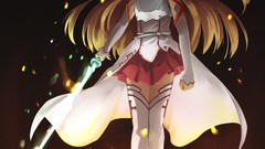 Fire gloves Swords stockings blondes long hair flower petals 