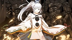 Fire hats armor white hair Ribbons skirts long hair gray eyes 