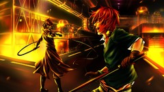 Fire headphones Katana red eyes gloves male anime girls short 