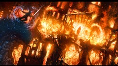 Fire Katana waves flames zombies gas masks romantically 