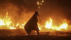 fire lights gas masks riots Ukraine apocalyptic dark night