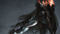 Fire magic weapons horns Knights armor Swords artwork