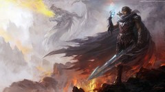 Fire magic weapons wings Dragons armor Warriors artwork fantasy 