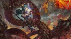 Fire magic woman long hair artwork fantasy art long ears aqua 