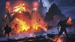 Fire Mountains magic Swords chains demons artwork fantasy art 