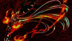 Fire patterns dress red eyes Ribbons multicolor long hair anime 