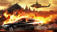 Fire police explosions Helicopters destruction cars cityscapes 