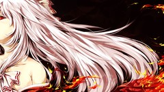 Fire Profile white hair red eyes faces bows long hair anime 