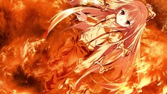 Fire red bows long hair fujiwara no mokou touhou video games