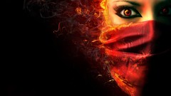 Fire red eyes woman faces flames burn