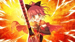 Fire red weapons Anime dress Swords blush anime girls brown 
