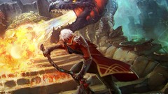 Fire red weapons game Dragons white hair flames video battles 