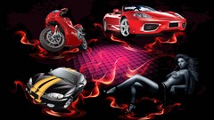Fire red woman cars motorbikes