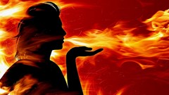 Fire red woman flames fantasy art