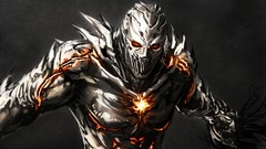 Fire robot Anime drawings orange eyes Golem mecha