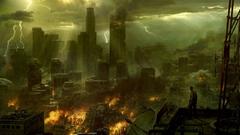 Fire ruins apocalyptic cityscapes artwork