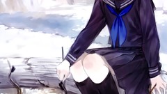 Fire schoolgirls anime girls brown eyes school uniforms bangs 