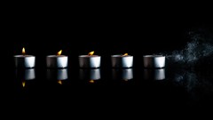 Fire smoke Candles black background reflections flames