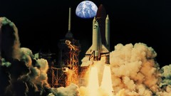 Fire smoke Earth space shuttle rockets