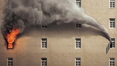 Fire smoke windows buildings Photo manipulation