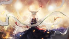 Fire tears dress horns white hair Ribbons Swords flames bows 