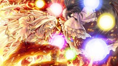 Fire teeth power fight Princess white hair flames bows angry 