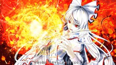 Fire text white hair Cigarettes red eyes bows shirts smoking 