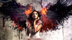 Fire wall woman wings angels artwork fantasy art