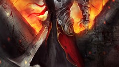 Fire War weapons blood Swords flames skulls artwork four 