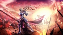 Fire War woman weapons paintings Swords Castles blondes anime 