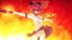 Fire weapons Anime red eyes Swords anime girls short hair 