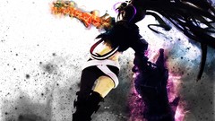 Fire weapons back armor Shorts Swords belts long hair anime 