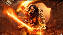 Fire weapons game Warriors Swords flames tattoos long hair 