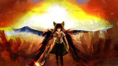 Fire weapons Guns wings bows skirts anime girls reiuji utsuho 