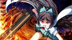 Fire weapons wings destruction fangs red eyes bows skirts 