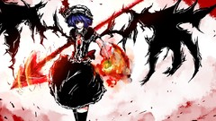 Fire weapons wings dress white background hats red eyes Ribbons 