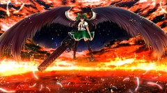 Fire weapons wings feathers flying red eyes bows skirts long 