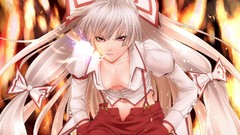 Fire white hair anime girls fujiwara no mokou touhou video games