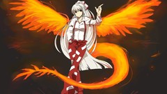 Fire white hair bows long hair anime girls fujiwara no mokou 