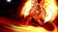 Fire white hair bows long hair anime girls fujiwara no mokou 