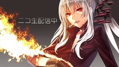 Fire white hair Cigarettes red eyes gloves smoking anime girls 