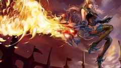 Fire white hair red eyes long hair anime girls