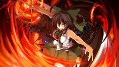 Fire wings long hair brown eyes reiuji utsuho touhou black hair 