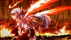 Fire wings red eyes long hair fujiwara no mokou gray hair 