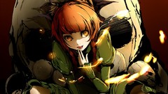 Fire woman Anime dress Manga sitting tongue bows skulls long 