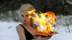 Fire woman Books blondes burning models black dress
